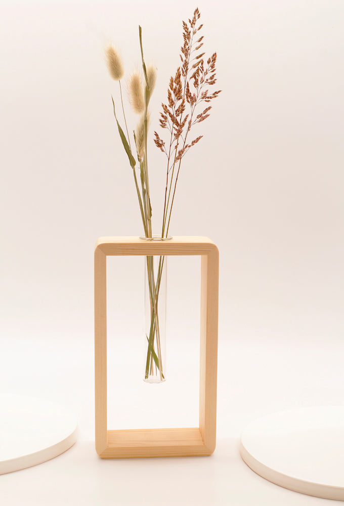 Vase mit Holzrahmen Single